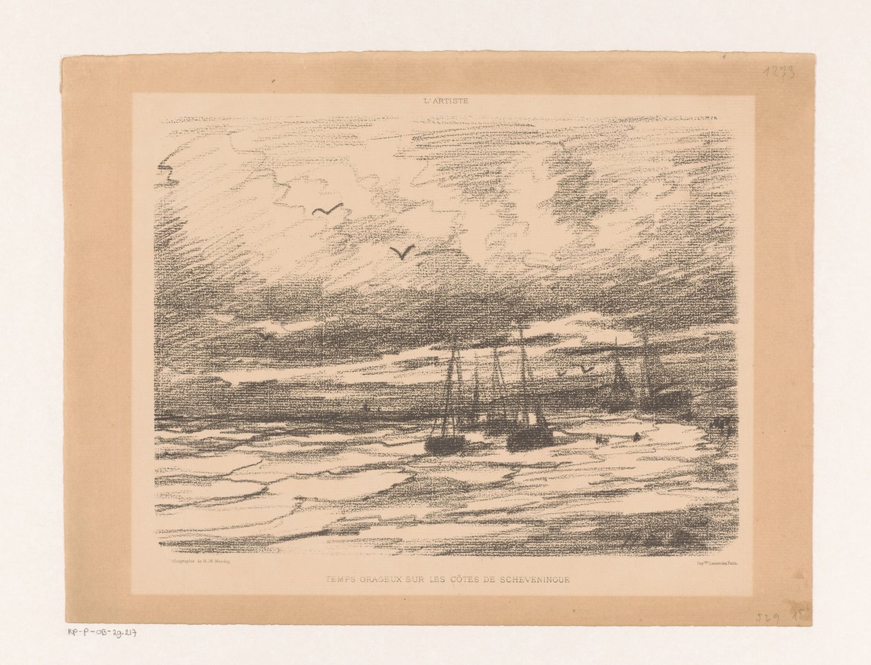 Stormfullt vær ved kysten av Scheveningen Temps orageux sur les côtes de Scheveningue (tittel på objekt) av Hendrik Willem Mesdag