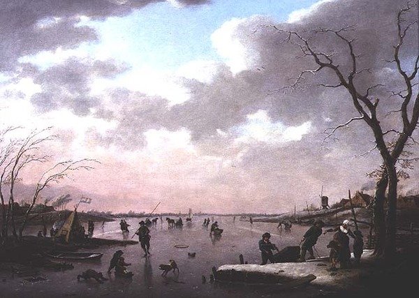 Vinterscene, figurer på isen av Hendrik Willem Schweickhardt