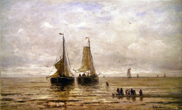 Kystscene (olje på lerret) av Hendrik William Mesdag