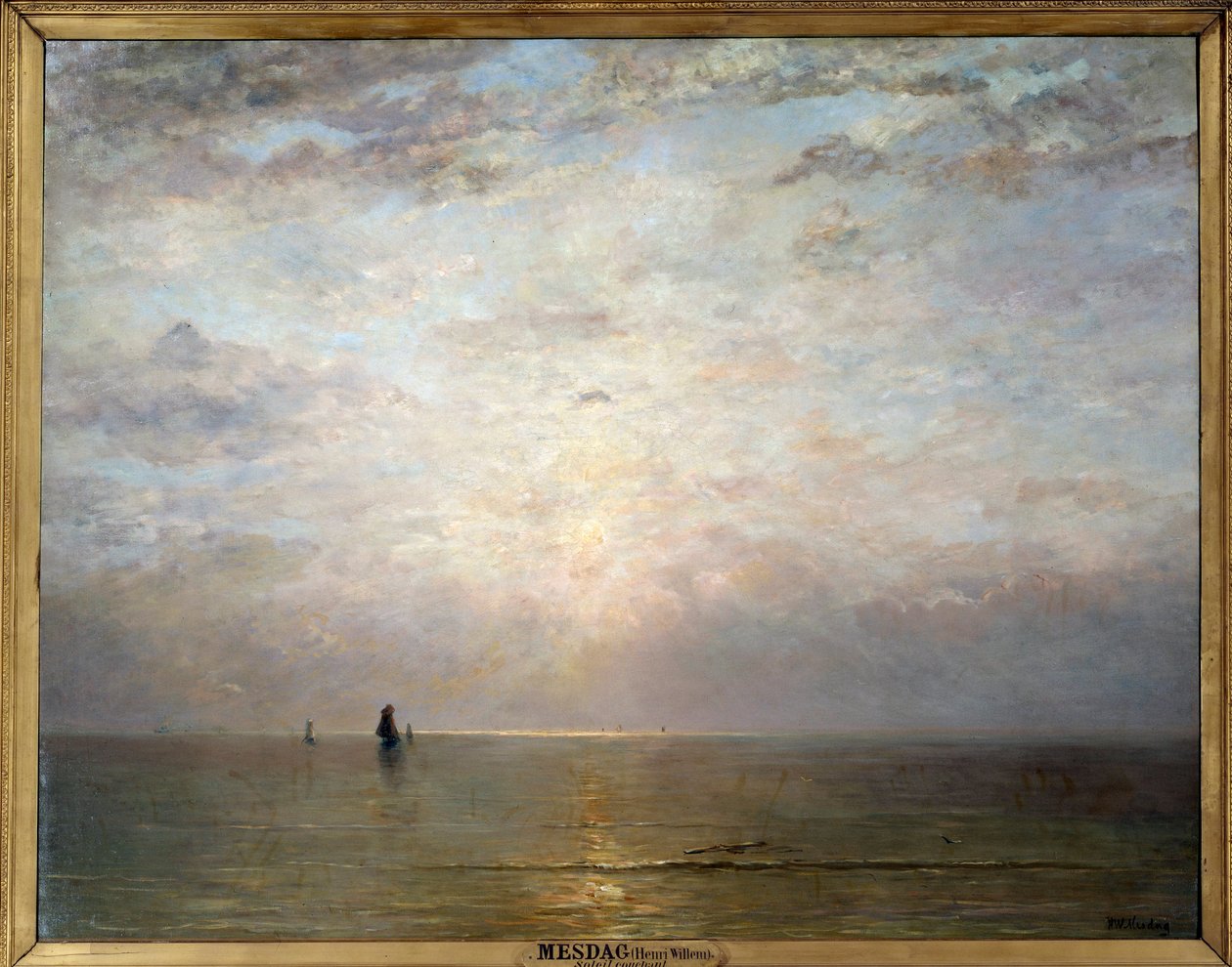 Solnedgang sol. Maleri av Hendrik Wilhem Mesdag (1831-1915), ec. Holl. 1800-tallet. Olje på lerret. Mål: 1,40 x 1,80 m. Paris, Musee d
