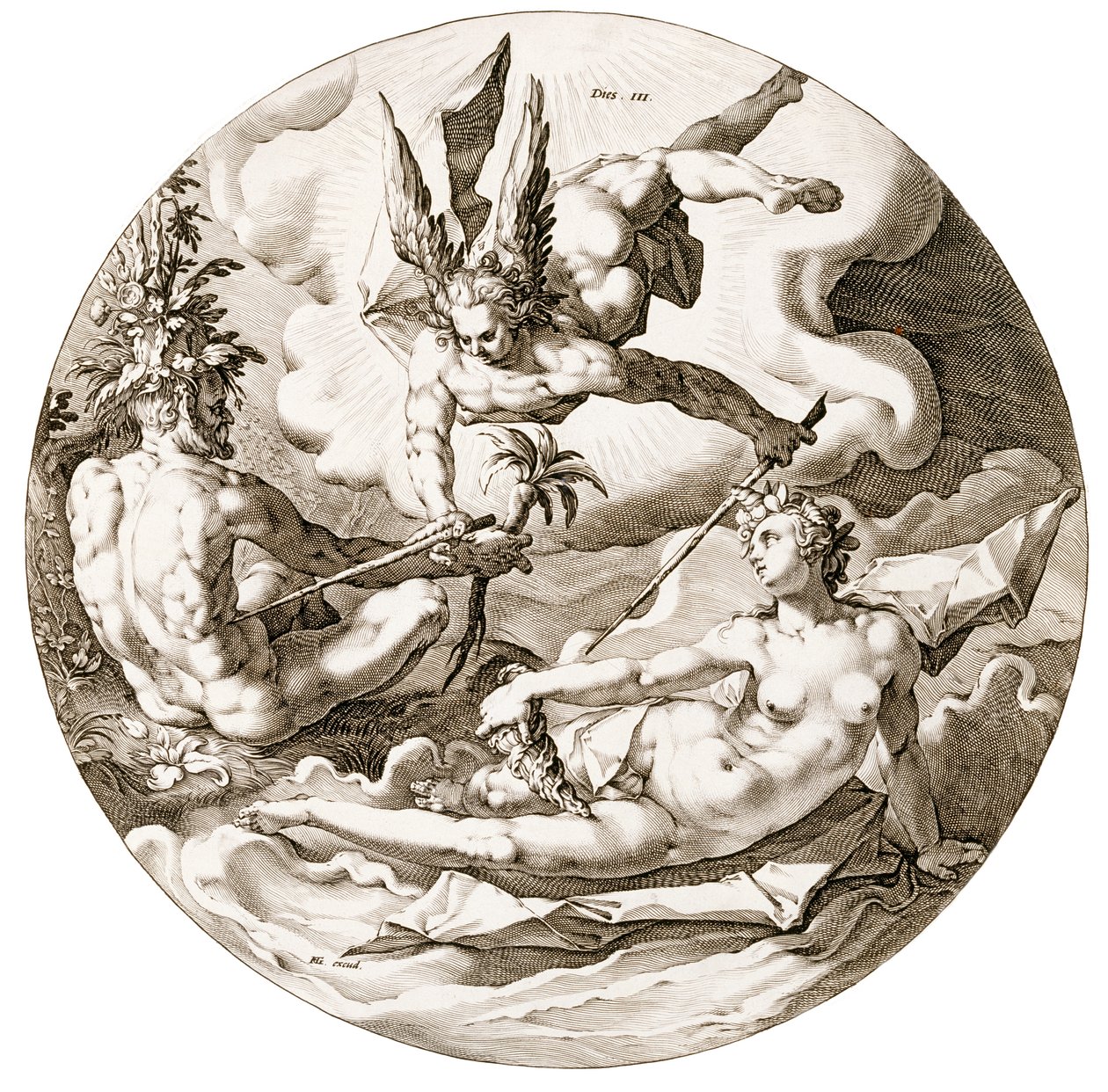 Dag III, The Separation of the Waters, fra serien The Six Days of Creation, 1589 av Hendrik after Goltzius