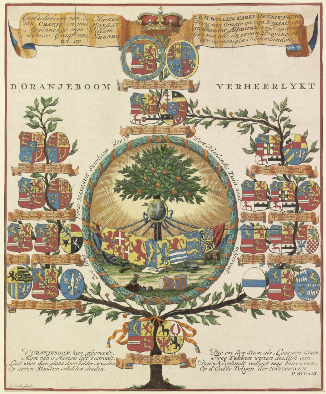 Familietre til House of Orange-Nassau d'Oranjeboom verheerlykt (tittel på objekt) av Hendrik de Leth