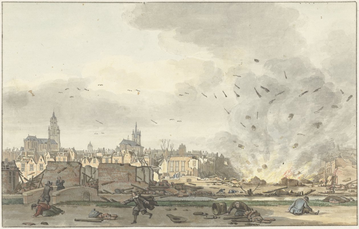 Eksplosjonen av Kruithuis i Delft, 12. oktober 1654 av Hendrik de Winter (signed by artist)