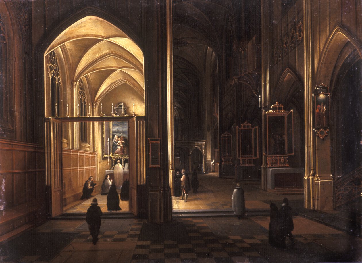 Interiøret til en gotisk kirke (olje på kobber) av Hendrik the Younger Steenwyck