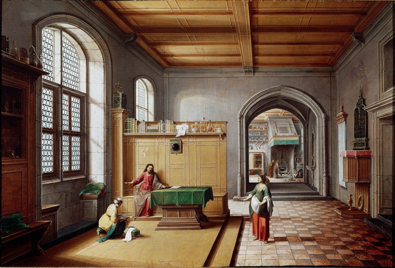 Jesus at Marthe et Marie de Bethanie Maleri Hendrik van Steenwyck the Jeune (ca. 1580- ca. 1642) (von Steenwick) (Steenwijk) av Hendrik van (c.1580 1649) Steenwyk