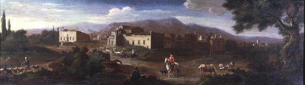 Et kloster i den romerske Campagna av Hendrik van (studio of) Lint