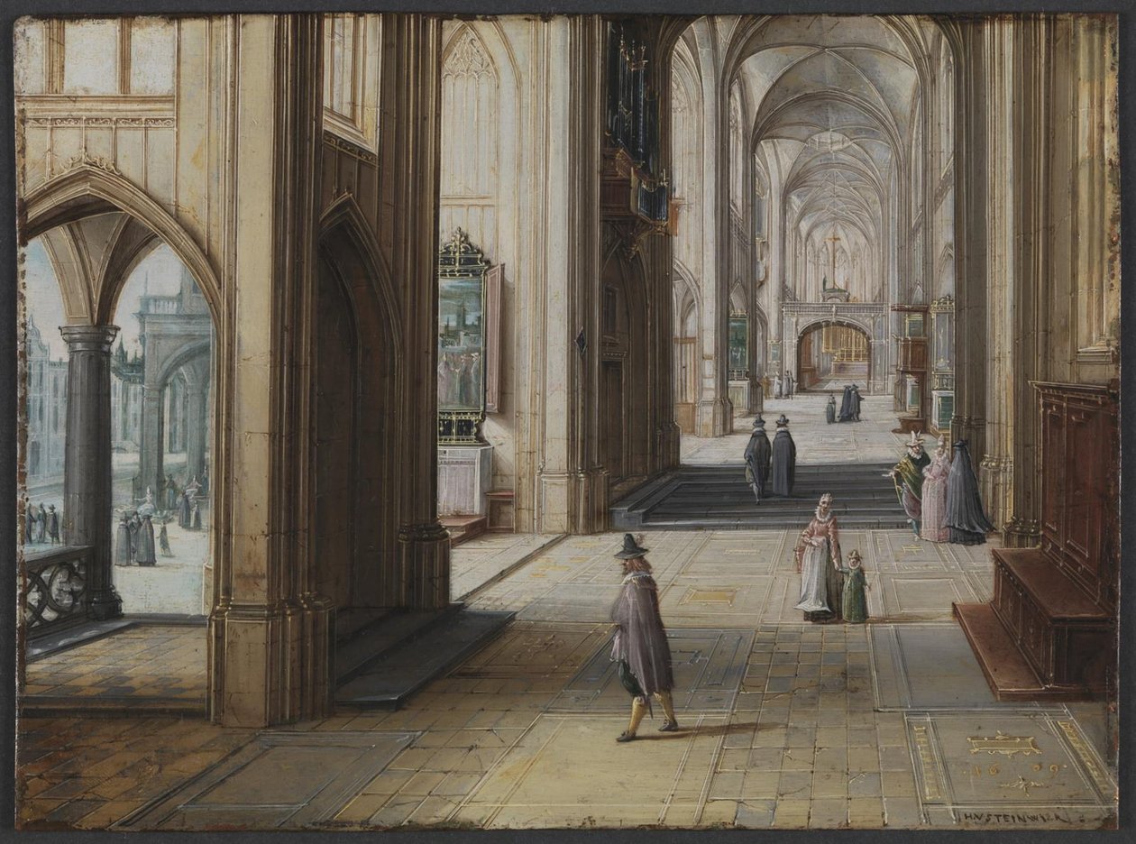 Interiør i en gotisk kirke med utsikt mot øst av Hendrik van II Steenwijck