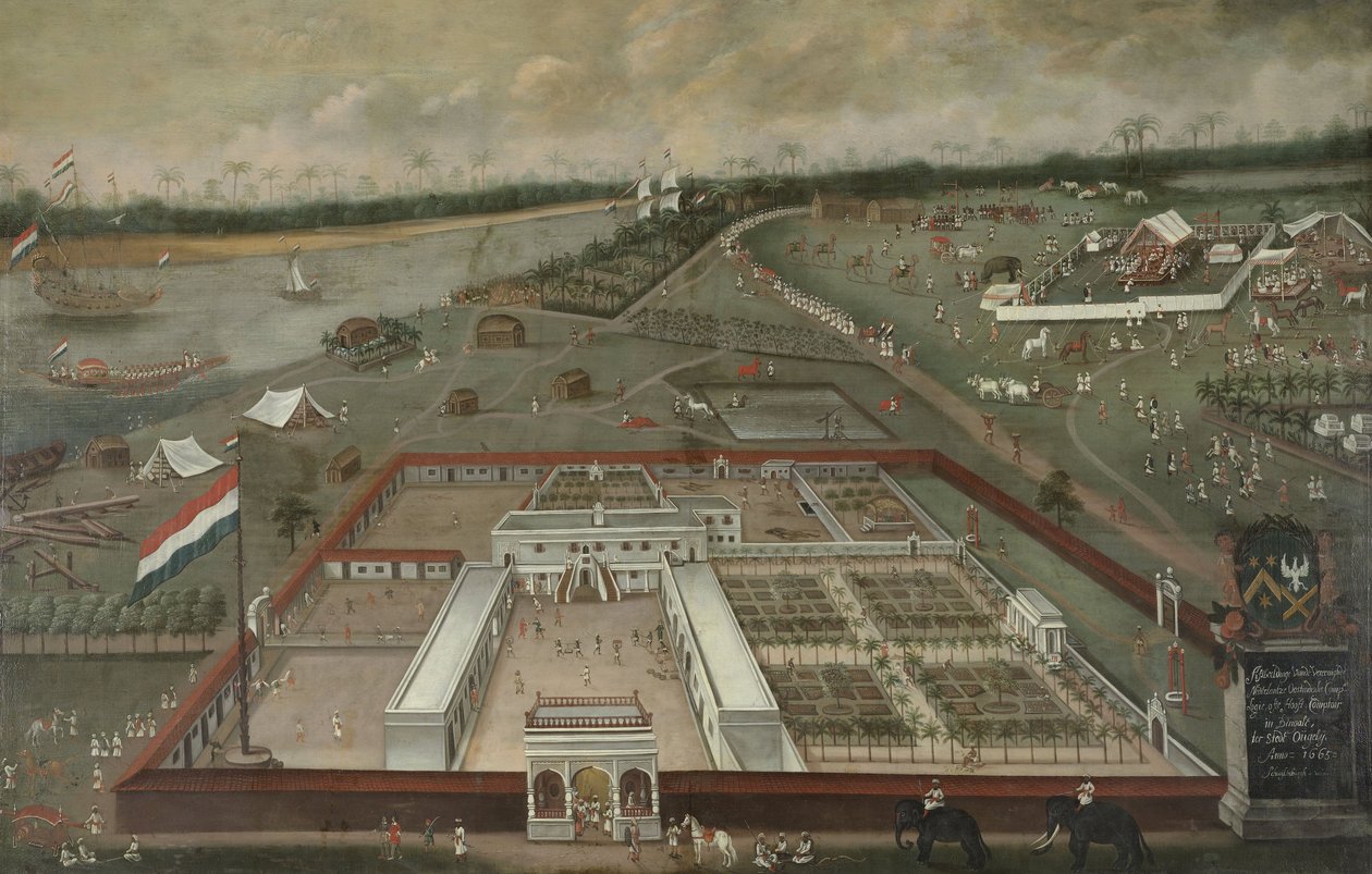 Handelsposten til det nederlandske østindiske kompaniet ved Ganges i Hooghly, Bengal, 1665 av Hendrik van Schuylenburgh