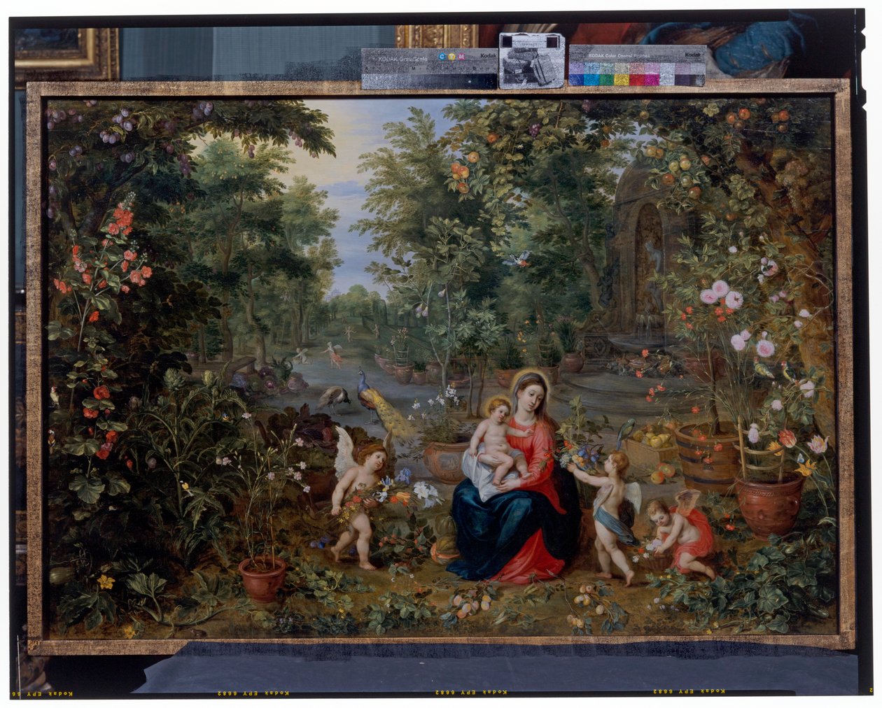 Jomfruen og barnet som sitter i en hage med putti, fugler og dyr av Hendrik van the Elder Balen