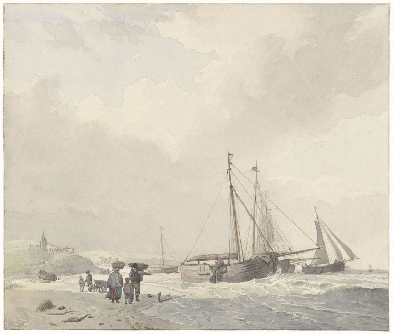 Utsikt over stranden ved Scheveningen av Hendrikus van de Sande Bakhuyzen