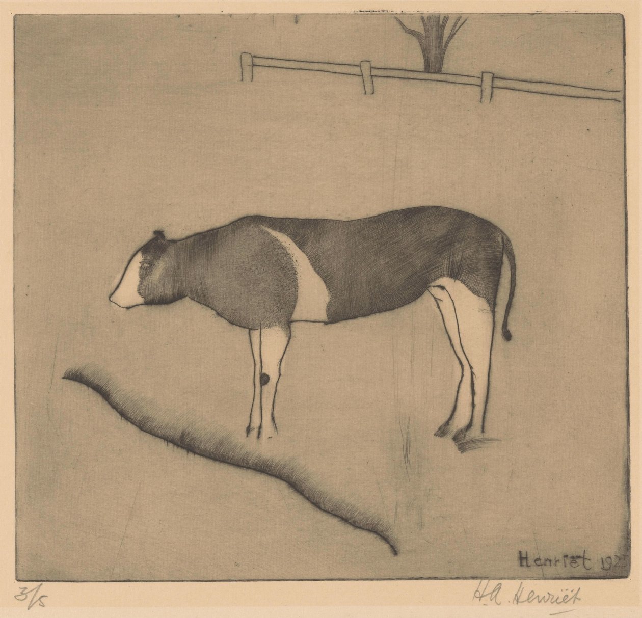 Ku som står ved en bank av Henk Henriët (signed by artist)