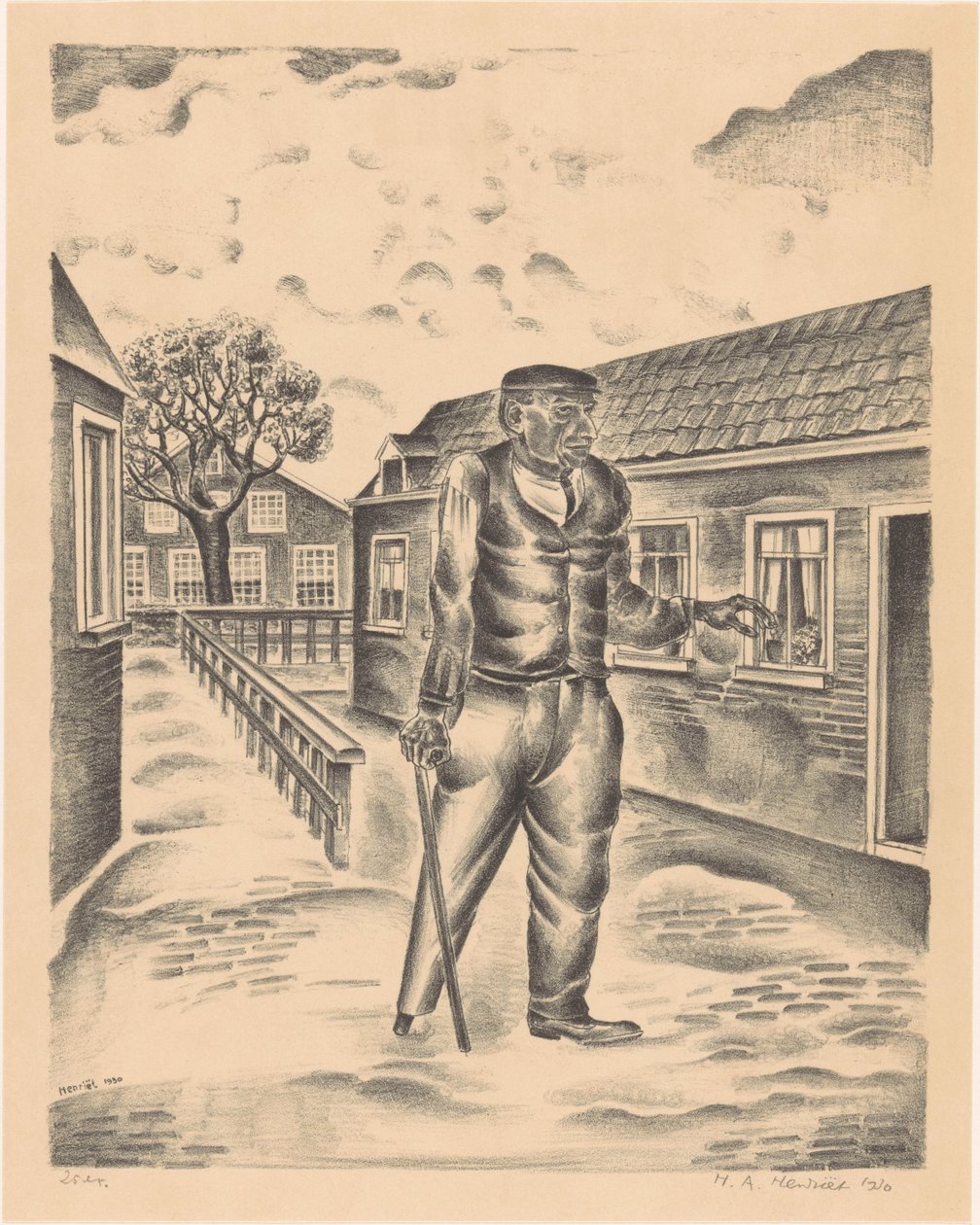 Mann med treben og spaserstokk av Henk Henriët (signed by artist)