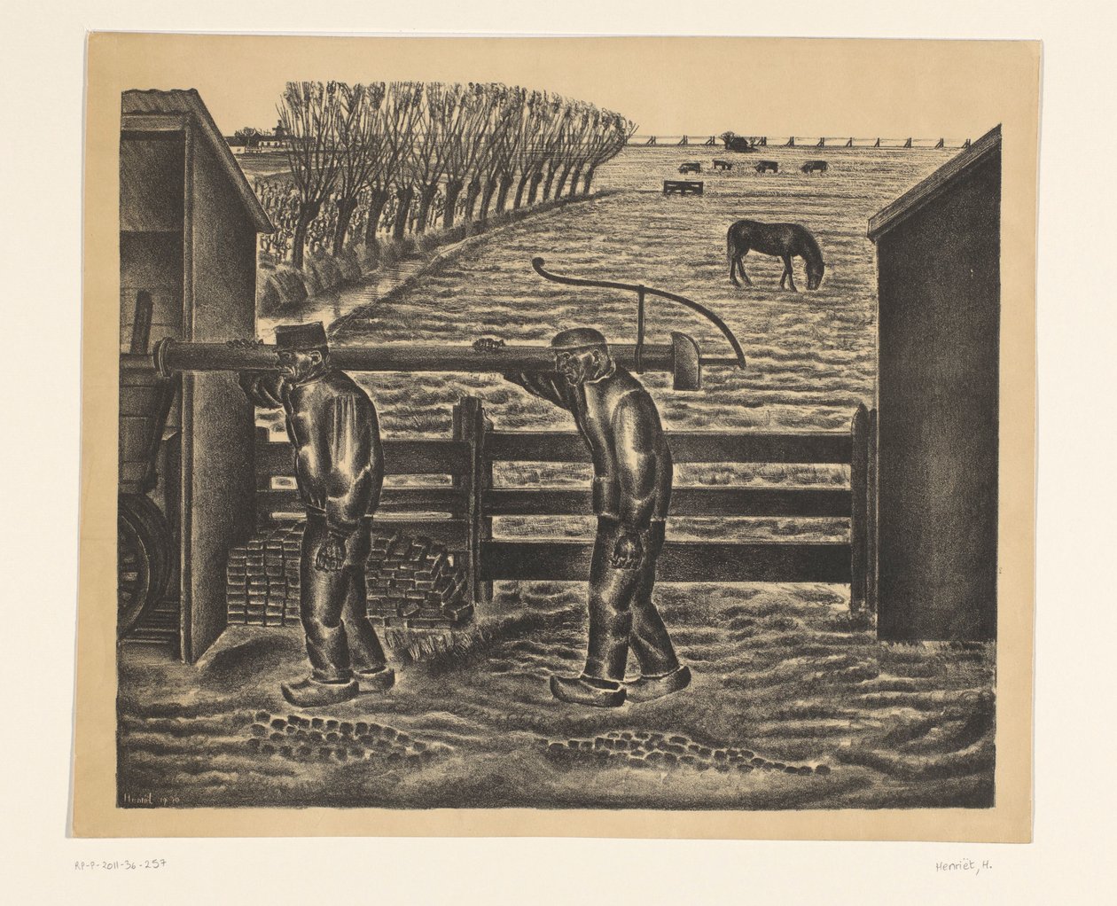 To bønder i et landskap av Henk Henriët (signed by artist)