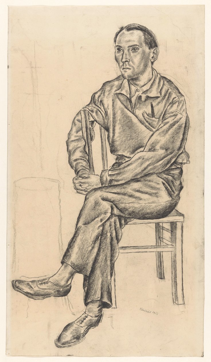Mann sitter på en stol av Henk Henriët (signed by artist)