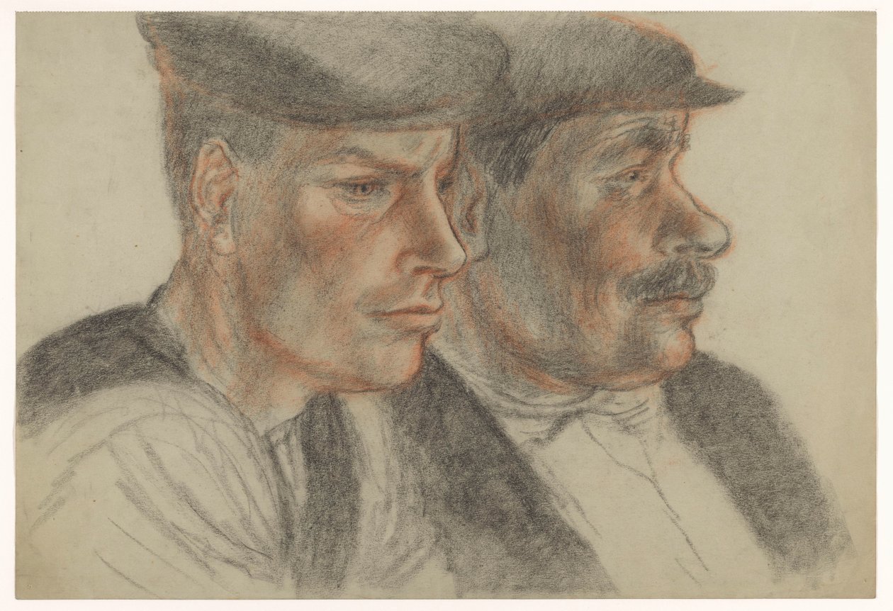 Portrett av to ukjente menn med caps av Henk Henriët