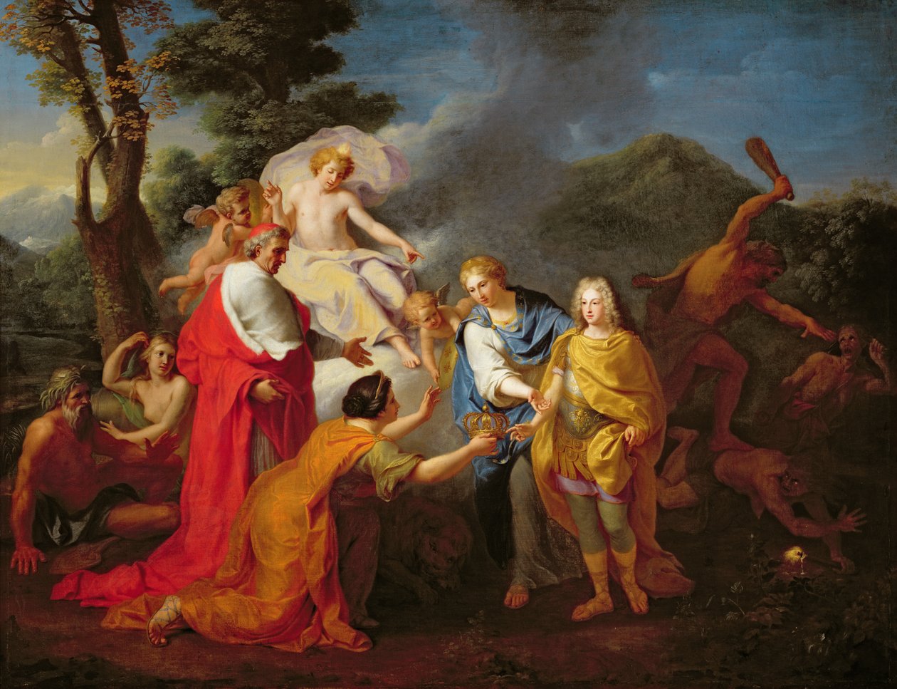 Allegori om anerkjennelsen av Philippe de France (1683-1746) hertug av Anjou som konge av Spania, 24. november 1700, før 1704 av Henri Antoine de Favanne