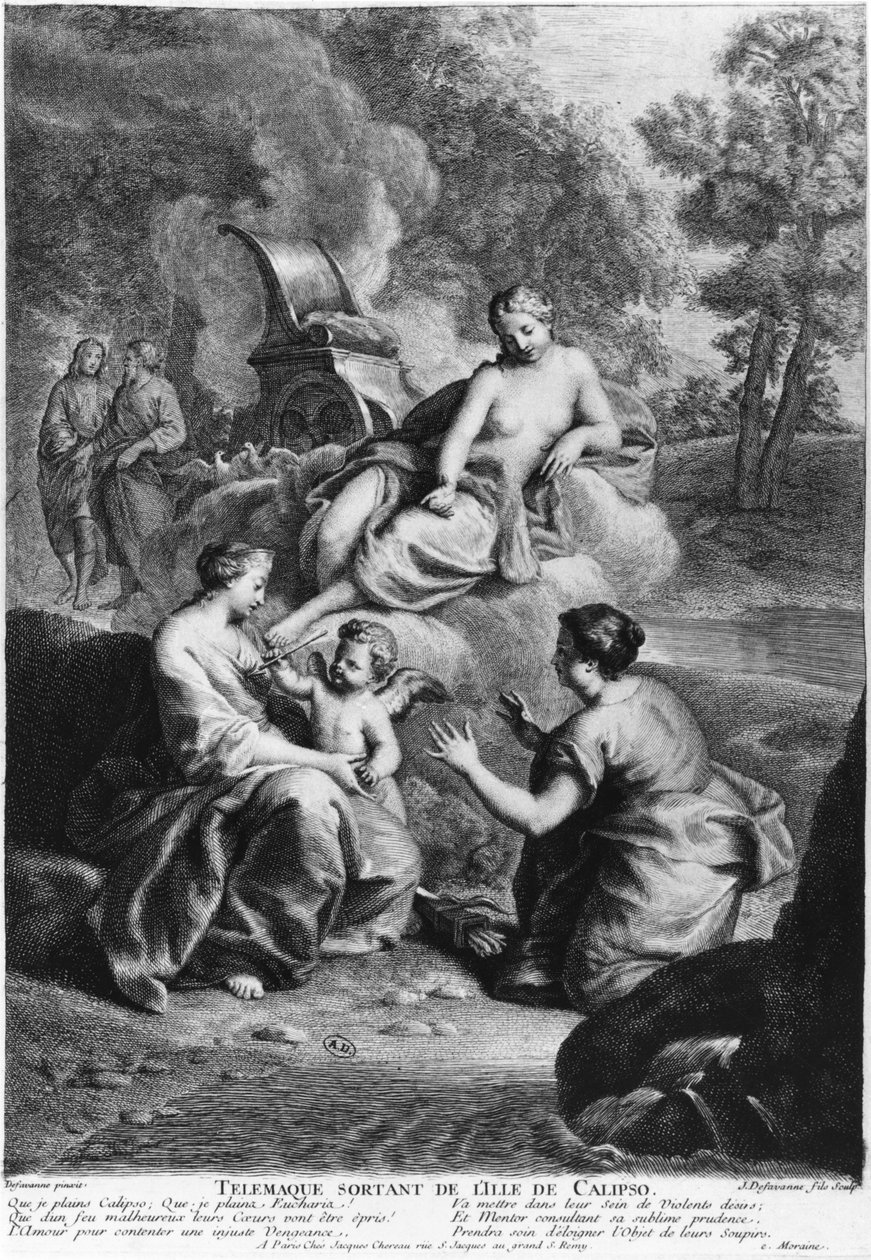 Telemachus forlater Isle of Calypso, illustrasjon fra 