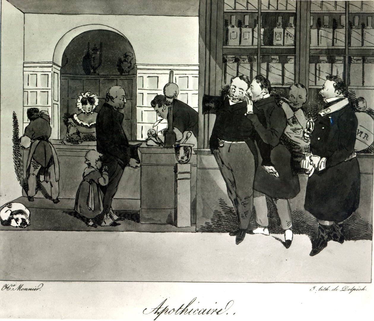 Apotek, gravert av Delpech av Henri Bonaventure Monnier