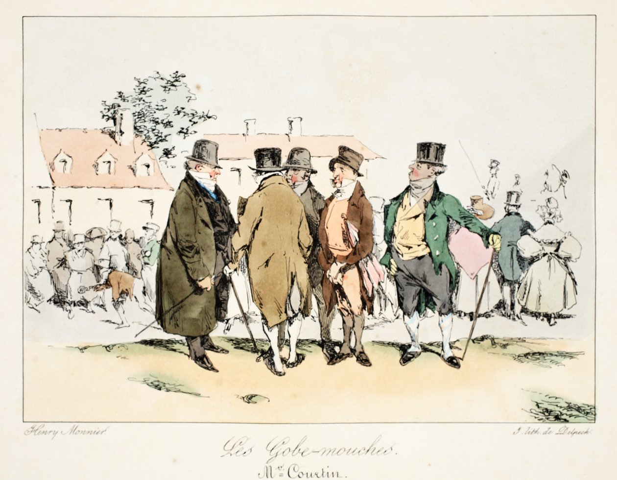 Fluesnapperne, ca. 1828 (håndfarget litho) av Henri Bonaventure Monnier