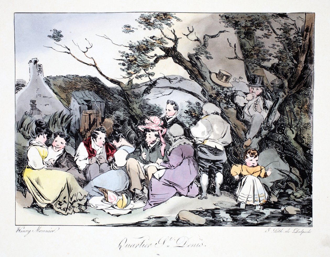 Quartier St. Denis, illustrasjon fra 'Six Quartiers de Paris' av Henri Monnier, litografiert av FS Delpech, pub. Paris, ca. 1828 (håndfarget litho) av Henri Bonaventure Monnier