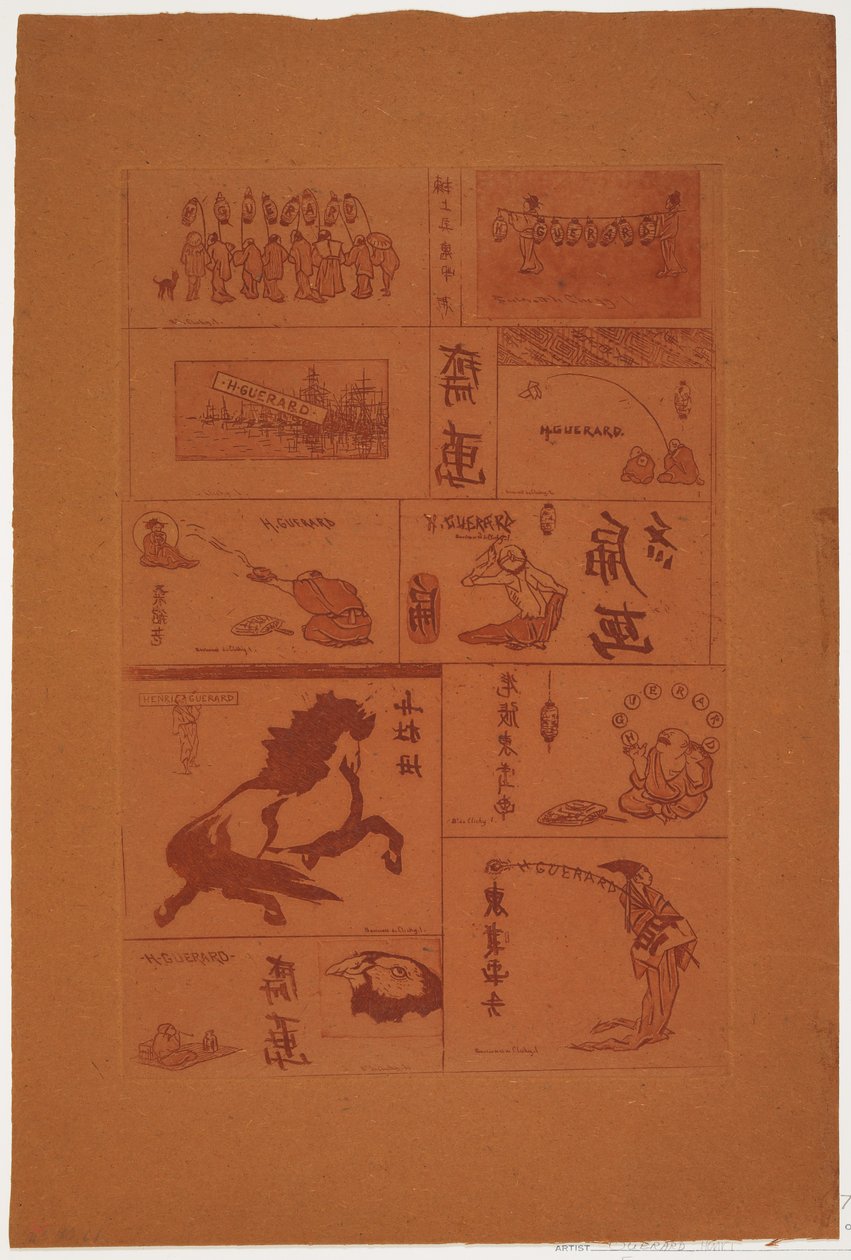 Ti små japanske emner, ca. 1888 (etsing og aquatint) av Henri Charles Guérard
