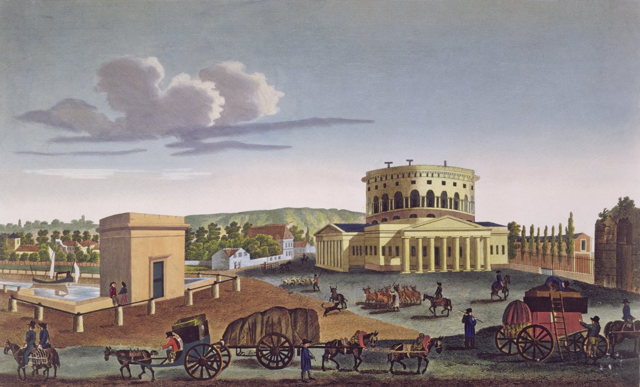The Barriere de la Villette, ca. 1815-20 (fargegravering) av Henri Courvoisier Voisin