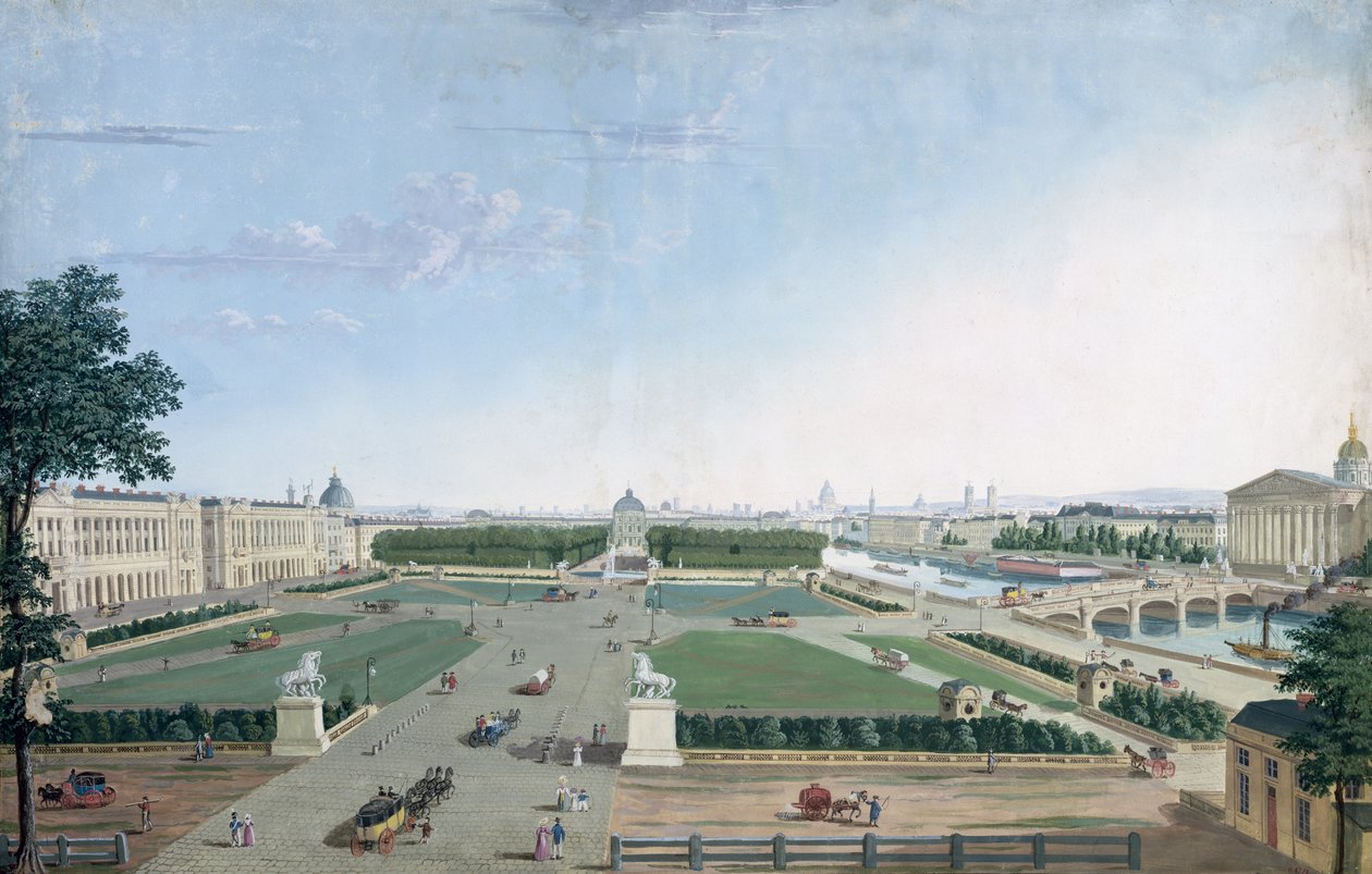 Utsikt over Place Louis XV og Jardin des Tuileries, 1815-30 av Henri Courvoisier Voisin