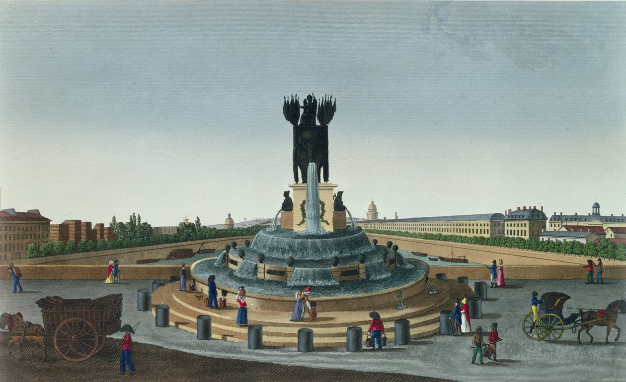 Elefantfontenen ved Place de la Bastille, ca. 1815-20 (fargegravering) av Henri Courvoisier Voisin