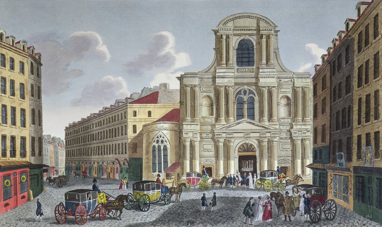 Verandaen til Saint Gervais kirke, ca. 1815-20 (fargegravering) av Henri Courvoisier Voisin