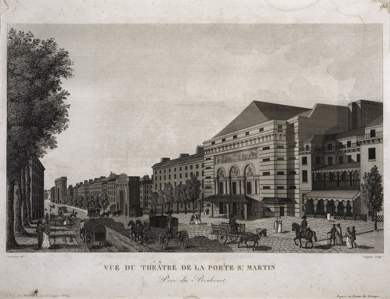 Theatre of Porte St. Martin, Boulevard Montmartre, Paris, gravert av Guiguet, ca. 1810 av Henri Courvoisier Voisin