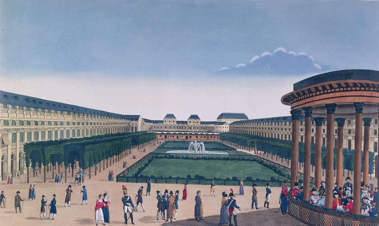 Utsikt over hagen til Palais Royal, sett fra Rotunden, gravert av Eugene Aubert, ca. 1820 av Henri Courvoisier Voisin