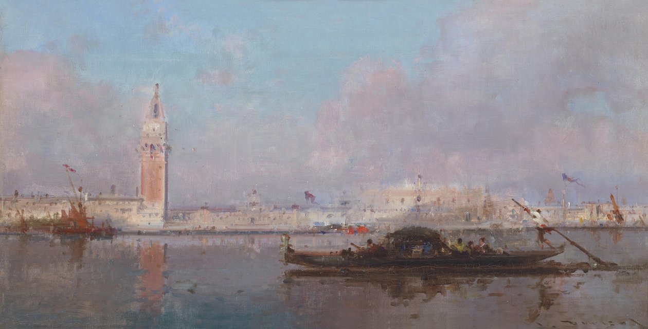 Gondoler foran S. Giorgio Maggiore Venezia av Henri Duvieux