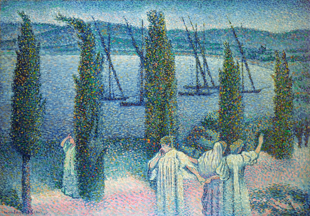 Kystutsikt med sypresser, 1896 av Henri Edmond Cross