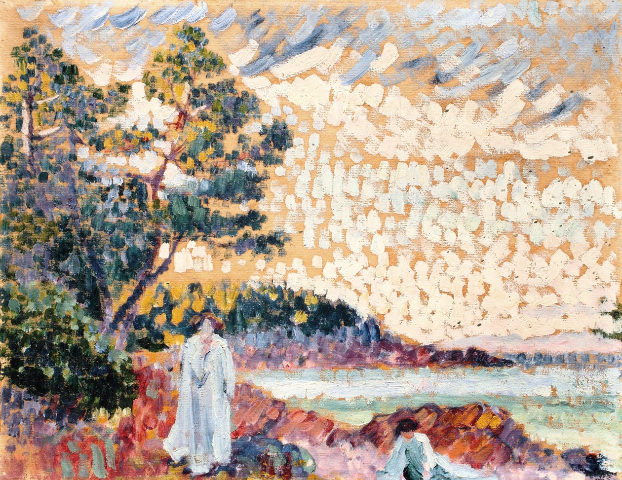 Two Women in a Seascape, ca. 1900 (olje på papir på lerret) av Henri Edmond Cross