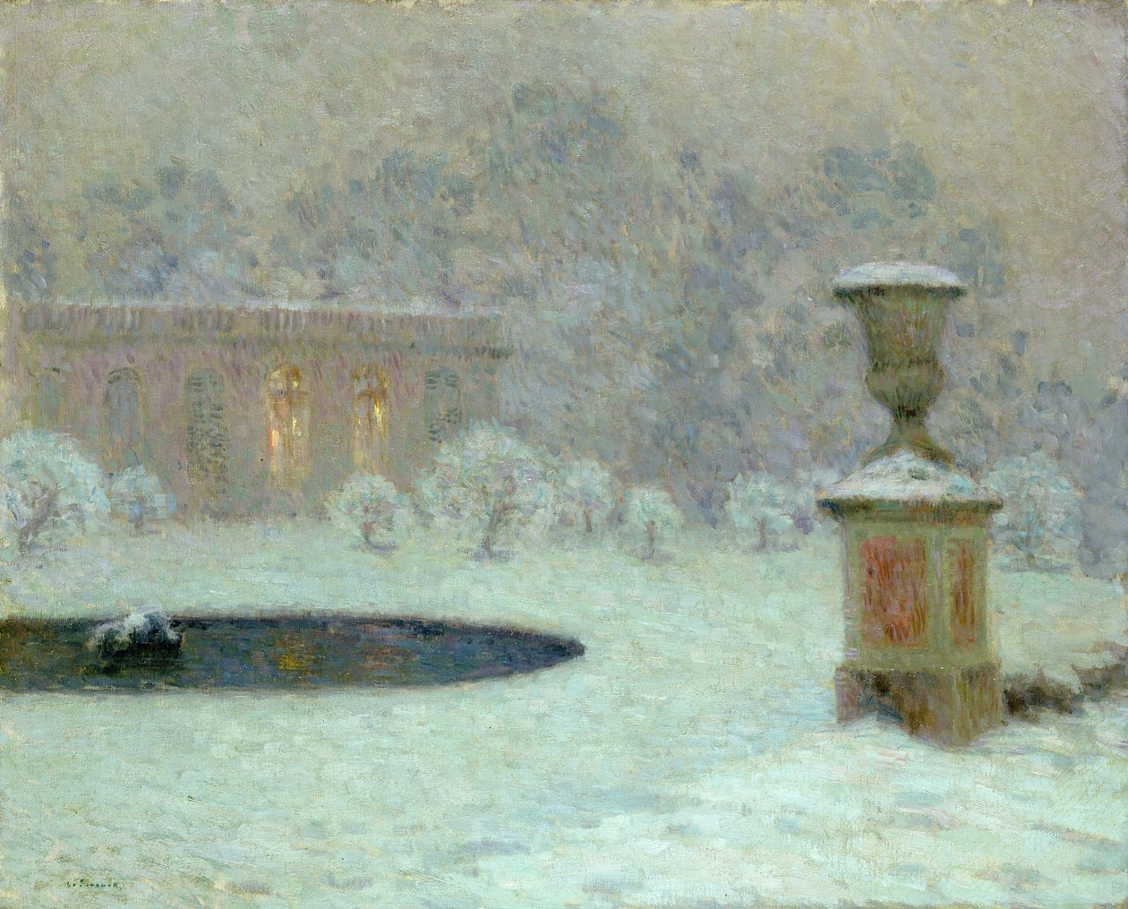 Trianon under snø, ca. 1905 av Henri Eugene Augustin Le Sidaner