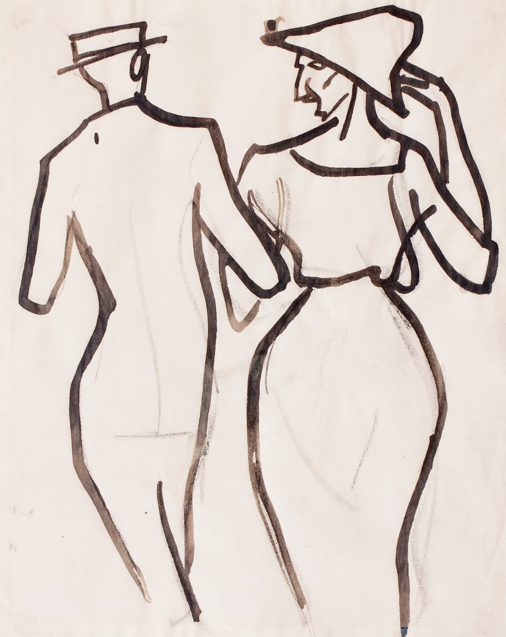Par går (kritt, pensel og blekk på papir) av Henri Gaudier Brzeska