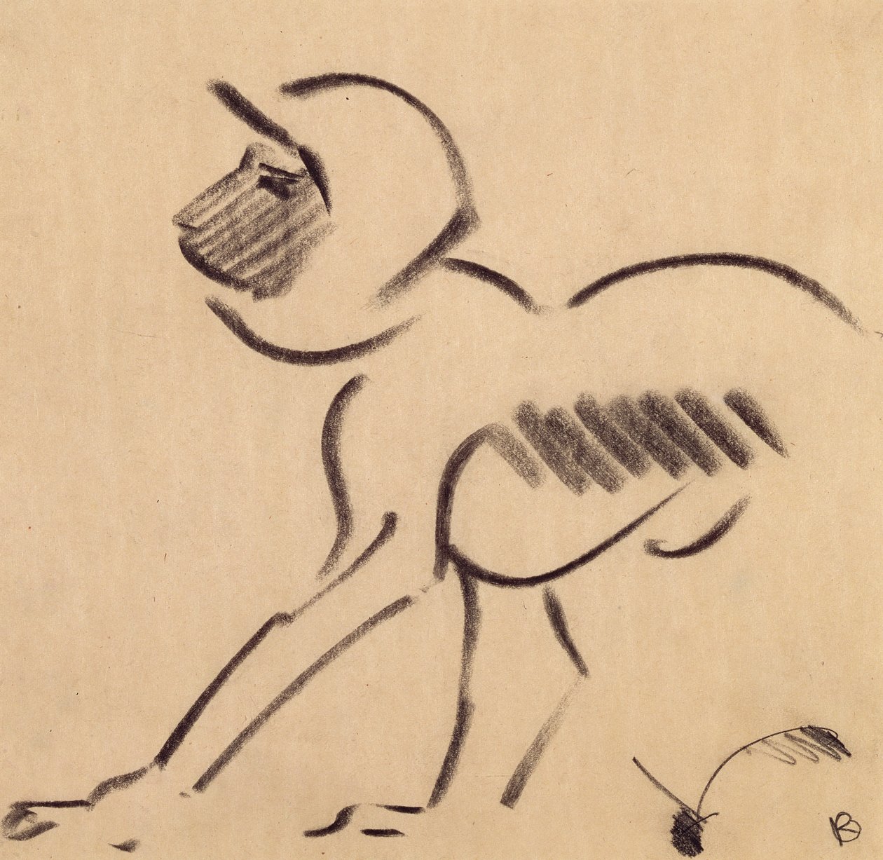 Crouching Monkey, ca. 1912-13 (svart kull på grått vevd papir) av Henri Gaudier Brzeska
