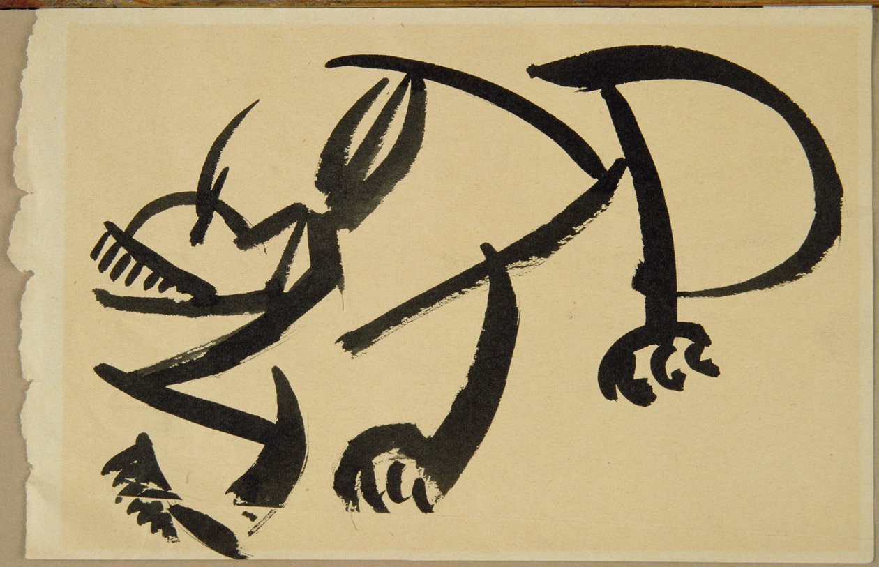 Katt i ferd med å kaste seg, 1913 (svart vask på papir) av Henri Gaudier Brzeska