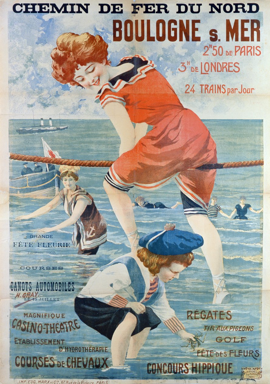 Plakat som reklamerer for badebyen Boulogne sur Mer, 1905 av Henri Gray