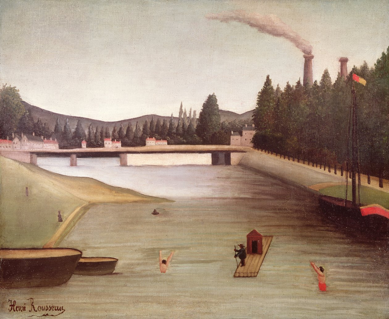 Bading i Alfortville av Henri Rousseau