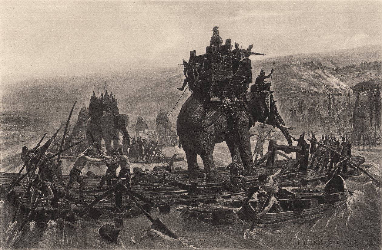 Hannibal Barca krysser Rhône av Henri Paul Motte