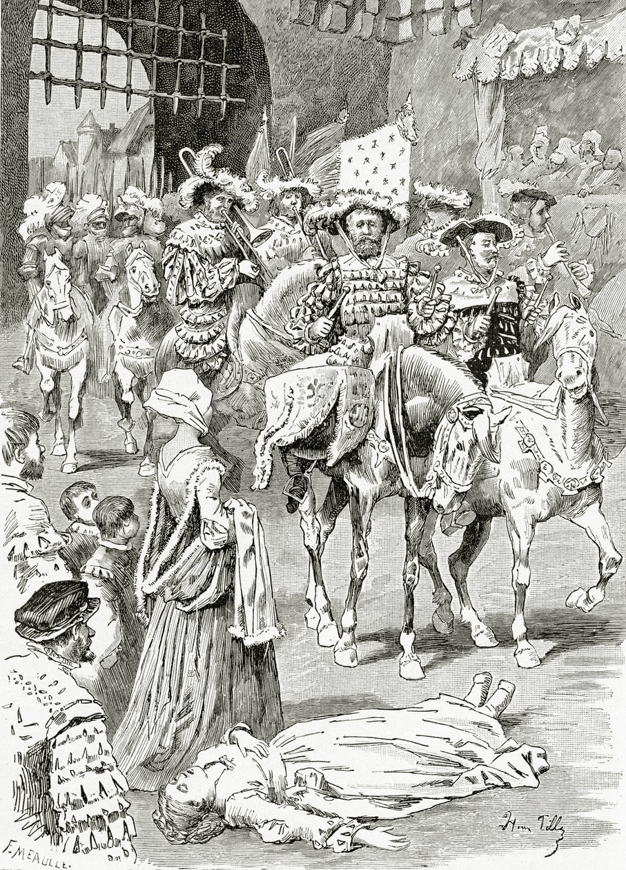 La Fiancée du Timbalier, 1800-tallet (bw-gravering) av Henri Pille