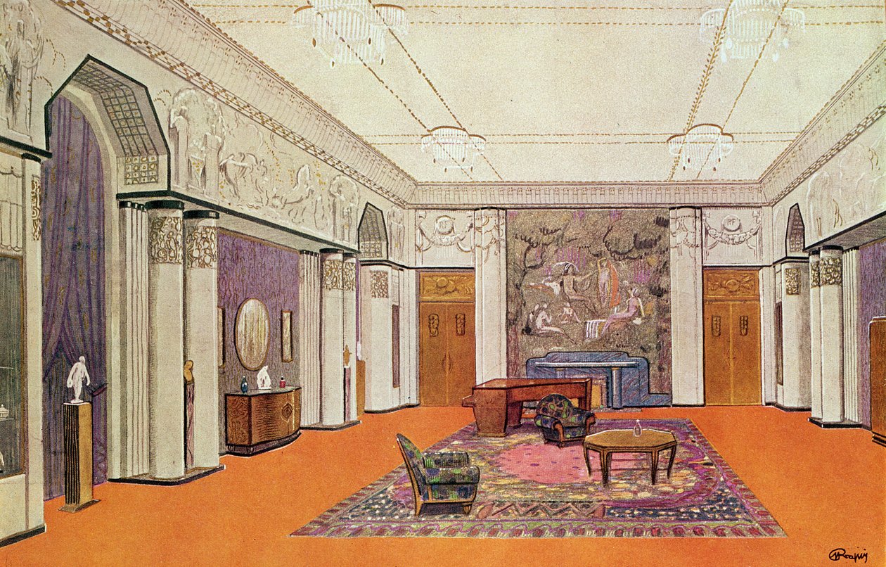 Salong for en ambassadør, prosjekt for Exposition des Arts Decoratifs i 1925, designet av kunstneren av Henri Rapin