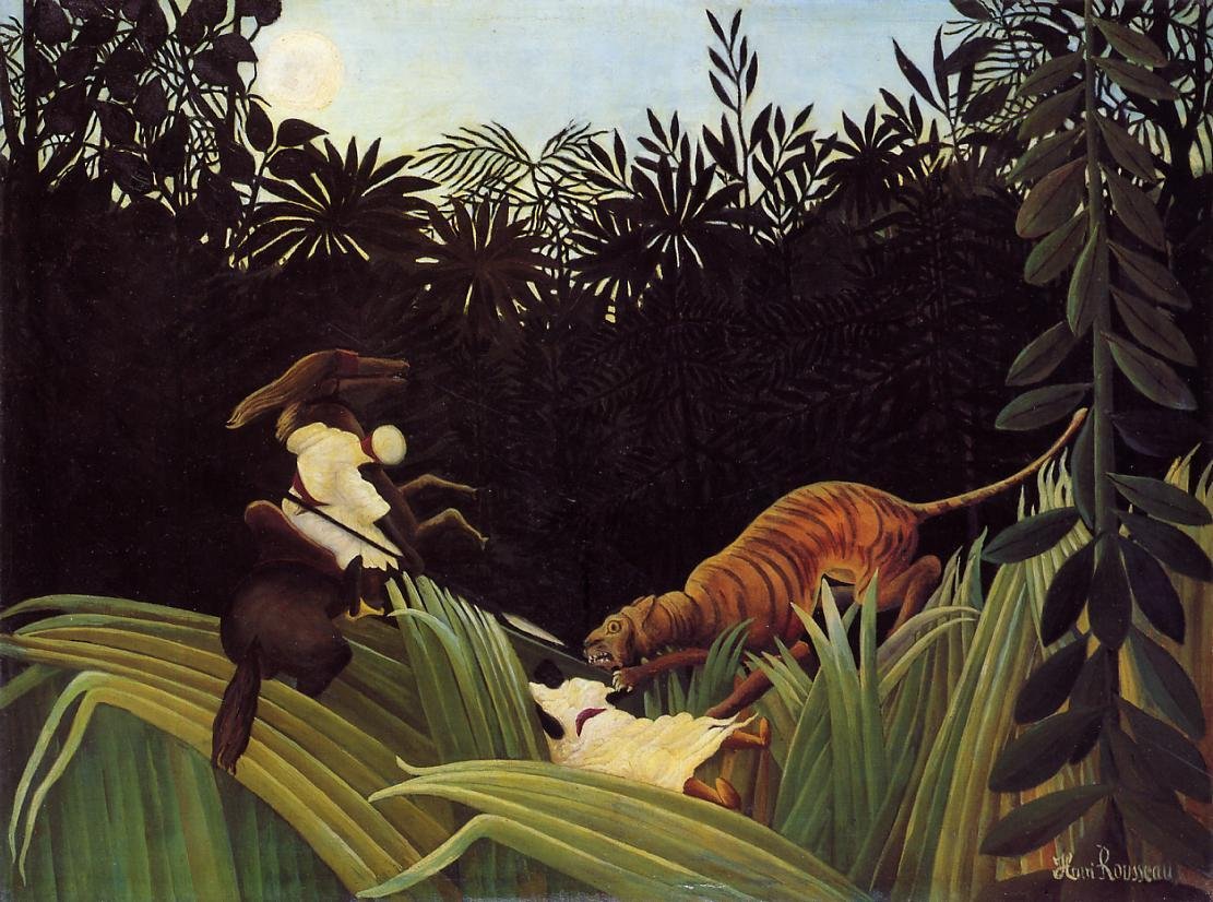 Speidere angrepet av en tiger av Henri Rousseau