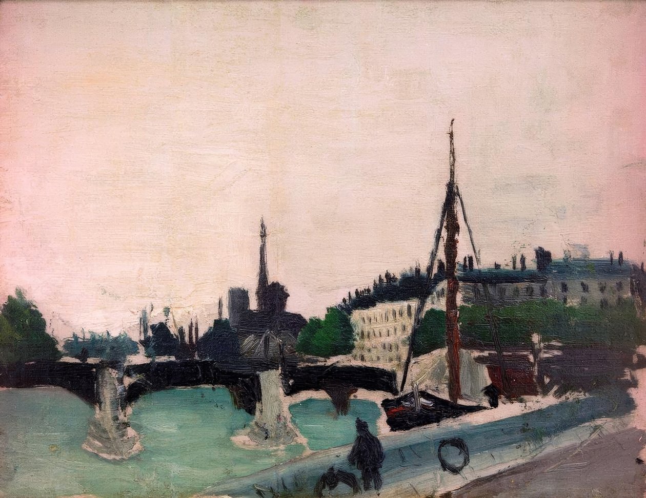 Skisse, utsikt over Île Saint-Louis tatt fra Quai Henri IV av Henri Rousseau