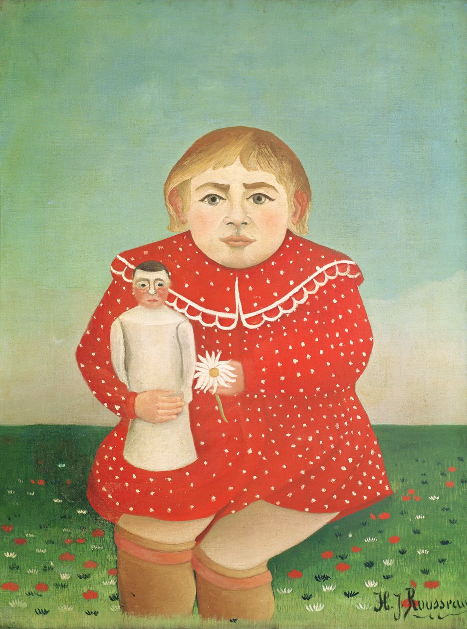 Piken med en dukke, ca. 1892 eller ca. 1904-05 av Henri Rousseau