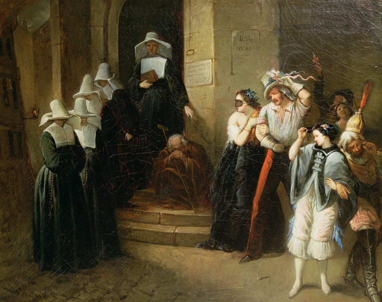 Maskeballet, ca. 1870 av Henri Victor Deveria