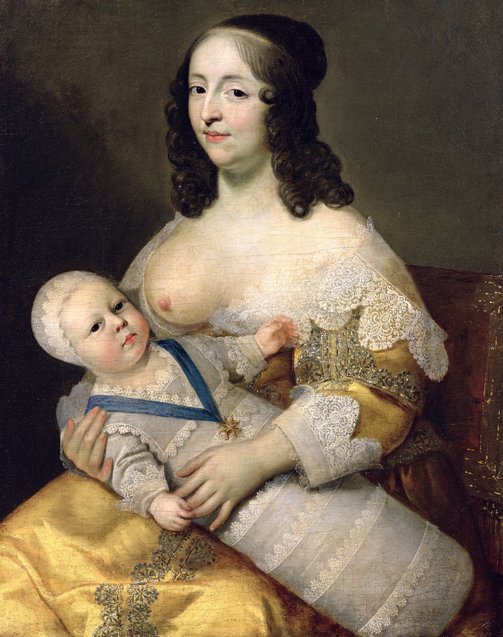 Dauphin Ludvig av Frankrike (1638-1715) og hans Nursemaid, Dame Longuet de la Giraudiere, ca. 1638 av Charles Beaubrun