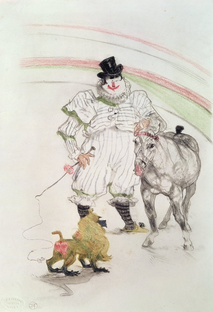 På sirkuset: utøvende hest og ape, 1899 (kritt, fargestifter og grafitt) av Henri de Toulouse Lautrec