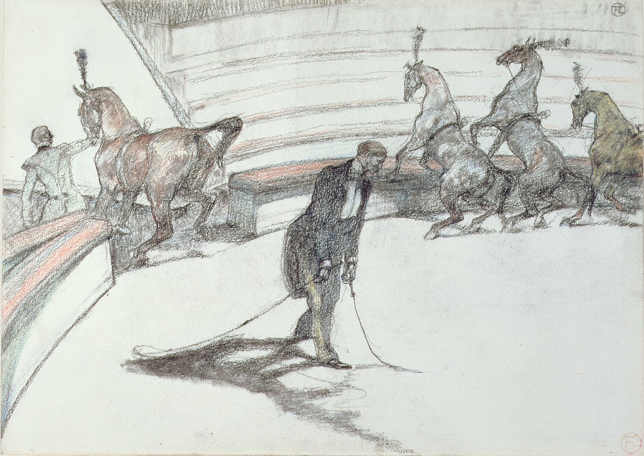 På sirkuset: Chevaux en Liberte, 1899 (svart og farget blyant på papir) av Henri de Toulouse Lautrec